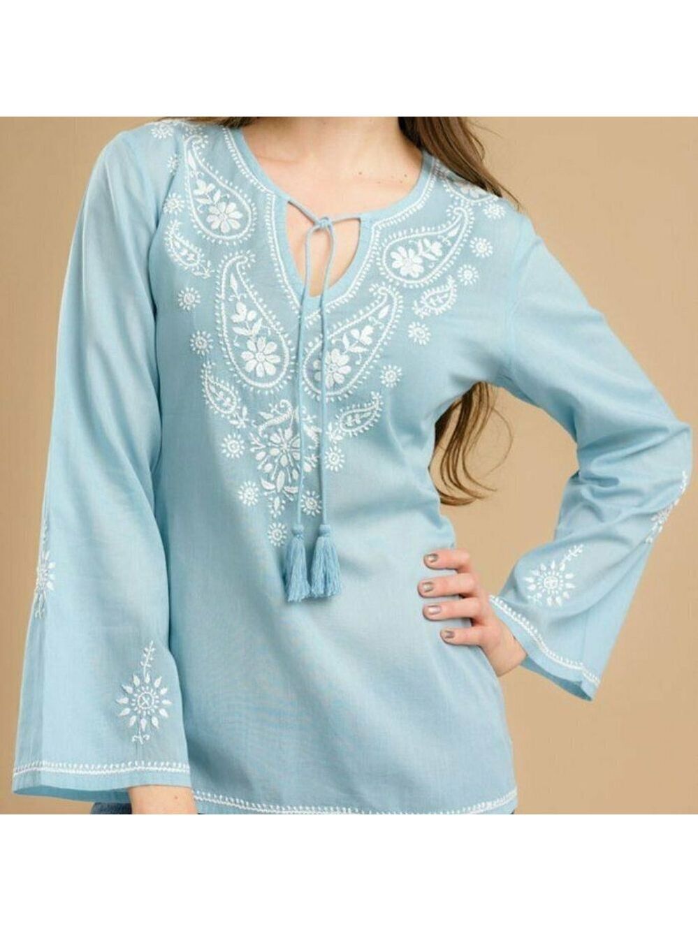 Cotton Hand Embroidered Tunic Chikankari Style